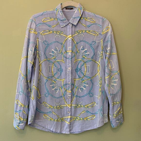 J McLaughlin Top Womens 4 Lavender Brushed Cotton Novelty Print Button Up Shirt - Picture 1 of 10
